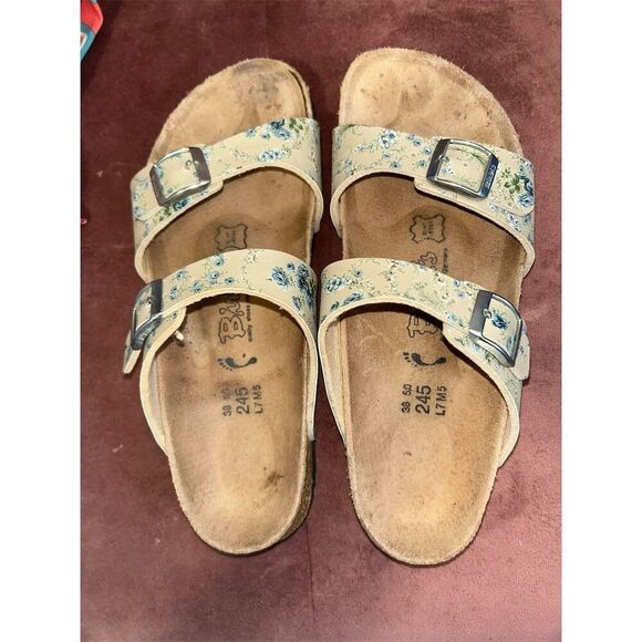 Birkis Women's Floral Two Strap Sandals Size 7 Multicolor Casual Summer - Picture 1 of 5
